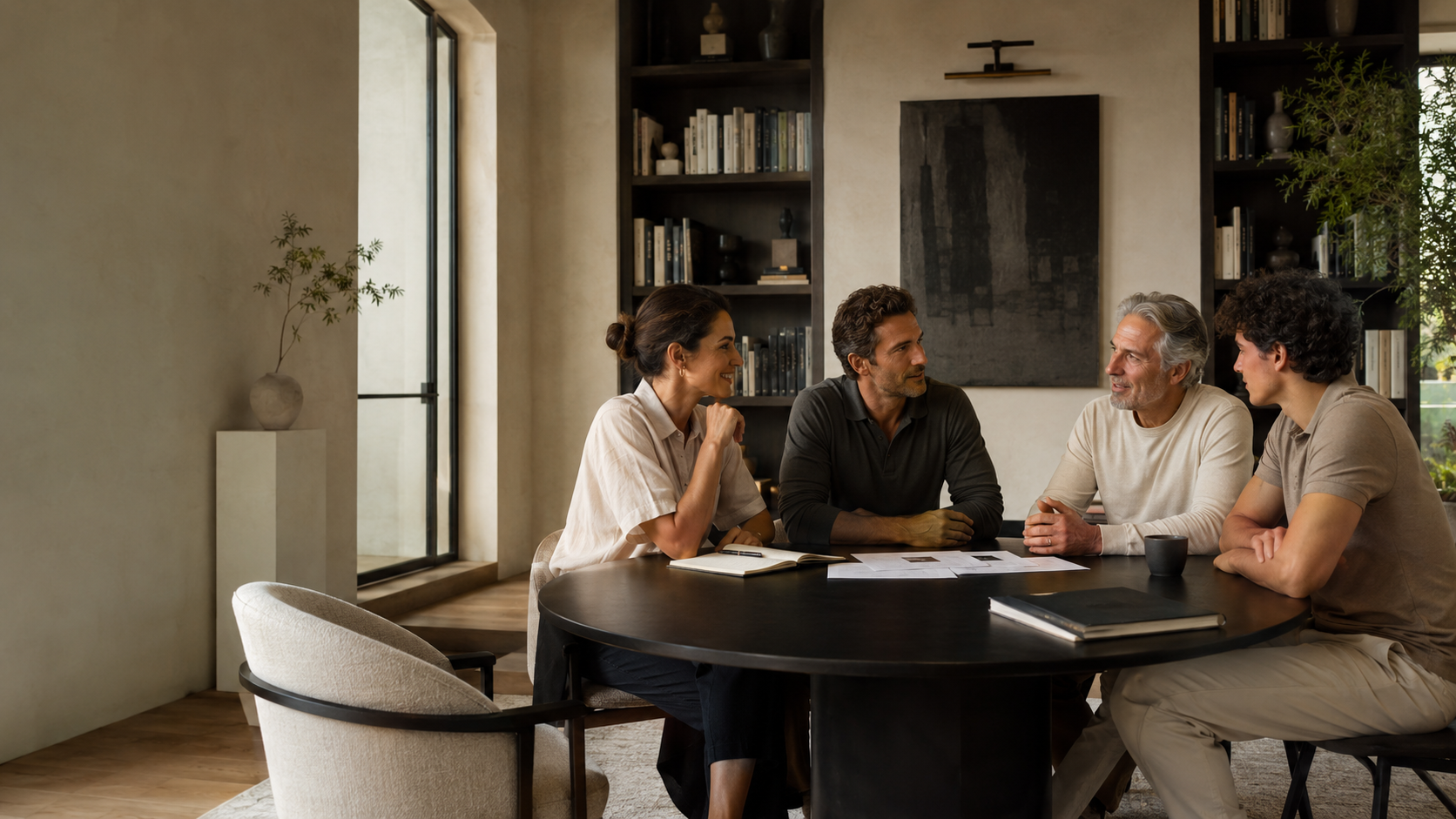 Founders, family members and advisors gathered around an open table